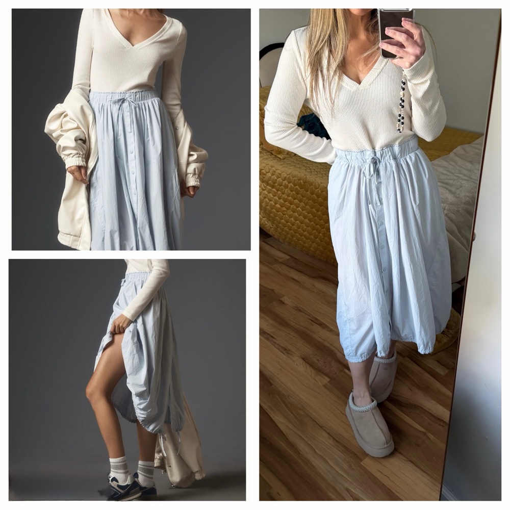 New Anthropologie Long-Sleeve
Twofer Midi Dress button front skirt parachute m